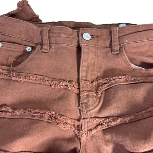 Aelfric Eden Brown Layered Stacked Fringe Jeans Sz 30 - Picture 4 of 9